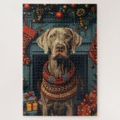 Puzzle Weimaraner Chien Avec Cheminée Cadeaux De Noël (Vertical)