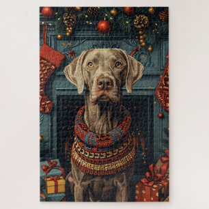 Puzzle Weimaraner Chien Avec Cheminée Cadeaux De Noël