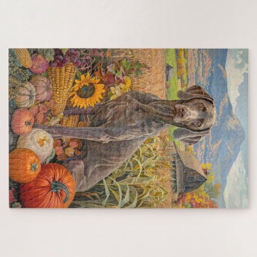 Puzzle Weimaraner Chien Moisson d'automne Thanksgiving (Horizontal)