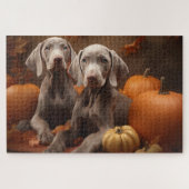 Puzzle Weimaraner Chiot Automne Citrouille délice (Horizontal)