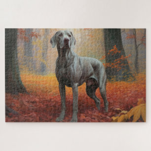 Puzzle Weimaraner dans les feuilles d'automne inspirent l