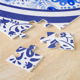 Puzzle Weimaraners, Lapins et Oiseaux Otomi Bleu & Blanc