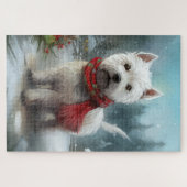 Puzzle West Highland White Terrier Dog dans la neige Noël (Horizontal)