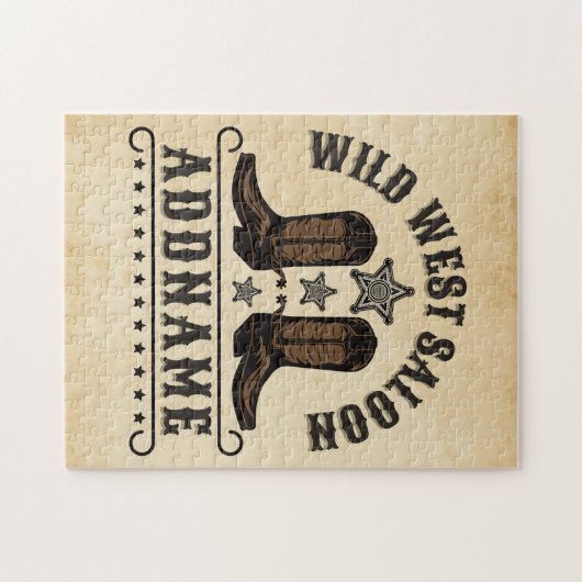 Puzzle Western Cowboy Boots AJOUTER LE NOM Sheriff Spurs (Horizontal)