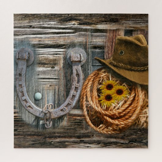 Puzzle Western Horseshoe Cowboy Hat Lasso (Vertical)