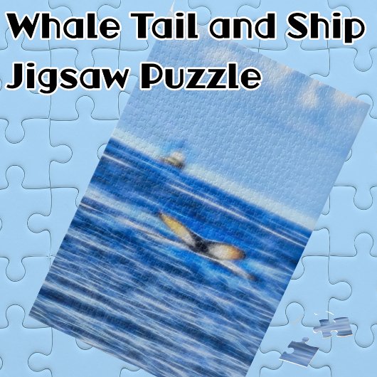 Puzzle Whale Tail Ship sur Blue Ocean Horizon