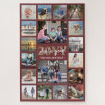Puzzle What a Year Family Photo Collage Burgundy Red Gold<br><div class="desc">What a year to remember! Celebrate the simple joys of family with a unique and fun photo collage Holiday puzzle. If you prefer a background or text in colors other than burgundy red, white and gold, see instructions below. Design features elegant handwritten style script calligraphy, modern typography family name and...</div>