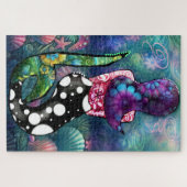 Puzzle Whimsical Abstract Mermaid Nautical Teal Seashells (Horizontal)