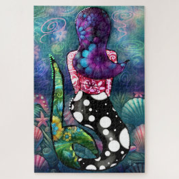 Puzzle Whimsical Abstract Mermaid Nautical Teal Seashells