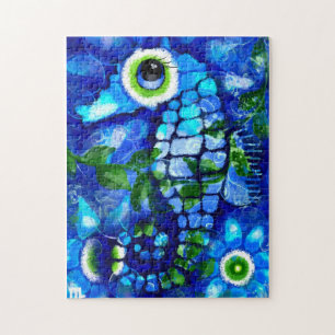 Puzzle Whimsical Abstrait Seahorse Bleu Turquoise Vert Fl