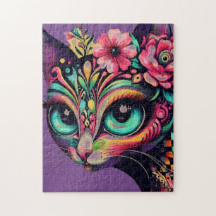 Puzzle Whimsical Big Eye Retro Diva Chat Kitty