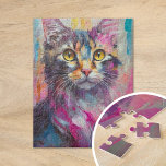 Puzzle Whimsical Cat Portrait Abstrait Art Moderne<br><div class="desc">Portrait de chat d'art moderne et dynamique, aux couleurs vives et fantaisistes, turquoise, jaune, rose et orange. La palette de couleurs ludique et les coups de pinceau expressifs donnent vie à la personnalité du chat de façon amusante et imaginative. Cette interprétation animée et audacieuse d'un portrait classique d'animal de compagnie...</div>