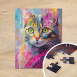 Puzzle Whimsical Cat Portrait Abstrait Art Moderne<br><div class="desc">Portrait de chat d'art moderne et dynamique, aux couleurs vives et fantaisistes, turquoise, jaune, rose et orange. La palette de couleurs ludique et les coups de pinceau expressifs donnent vie à la personnalité du chat de façon amusante et imaginative. Cette interprétation animée et audacieuse d'un portrait classique d'animal de compagnie...</div>