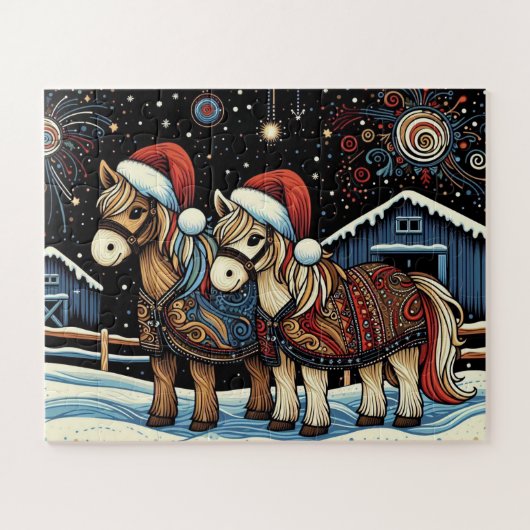 Puzzle Whimsical Christmas Horses (Horizontal)