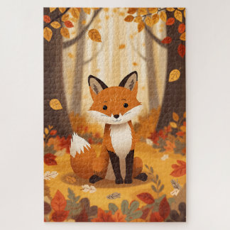 Puzzle Whimsical Cute Red Fox in Autumn Forest Woodland