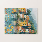 Puzzle Whimsical Italian Lakeside Village Art (Horizontal)
