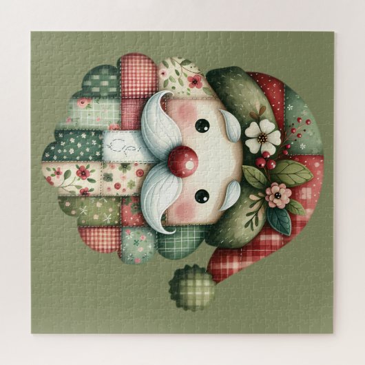 Puzzle Whimsical Patchwork Santa Folk Christmas (Horizontal)