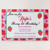 Puzzle Whimsical Pink fraise Premier Invitation d'anniver (Horizontal)