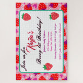Puzzle Whimsical Pink fraise Premier Invitation d'anniver (Vertical)