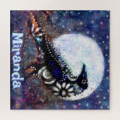 Puzzle Whimsical Raven Moon Floral Personnalisé (Horizontal)