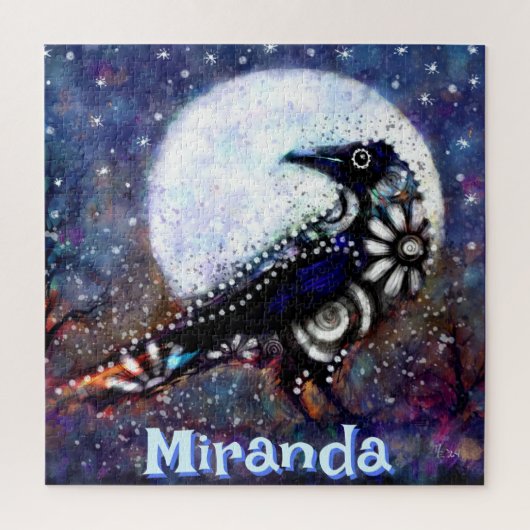 Puzzle Whimsical Raven Moon Floral Personnalisé (Vertical)