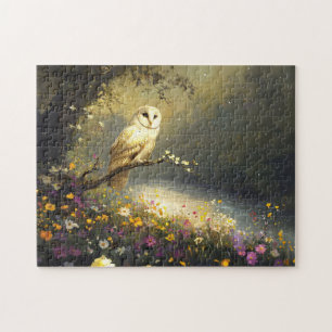 Puzzle Whimsical Snowy White Owen Art Fleur sauvage