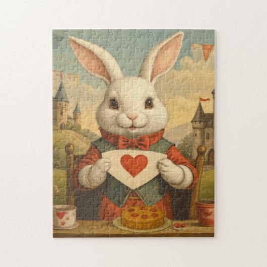 Puzzle Whimsical White Rabbit Hearts Enchanted Wonderland (Vertical)