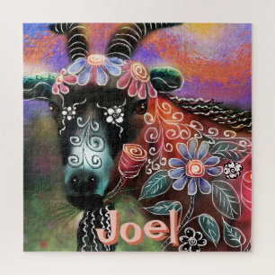 Puzzle Whimssical Floral Chèvre ferme animal personnalisé