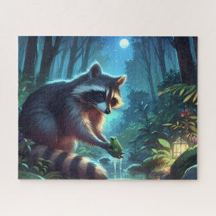 Puzzle Whimssical Midnight Raccoon et Frog Forest River