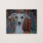 Puzzle Whippet sur l'arrière - plan de peinture coulé (Horizontal)