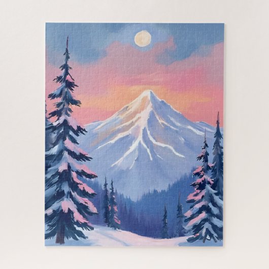 Puzzle Whispering Winter Peaks Mountain Pastel Pink Sky (Vertical)