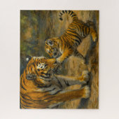 Puzzle Whispers in the Wild - Tiger and Cub in Forest (Vertical)