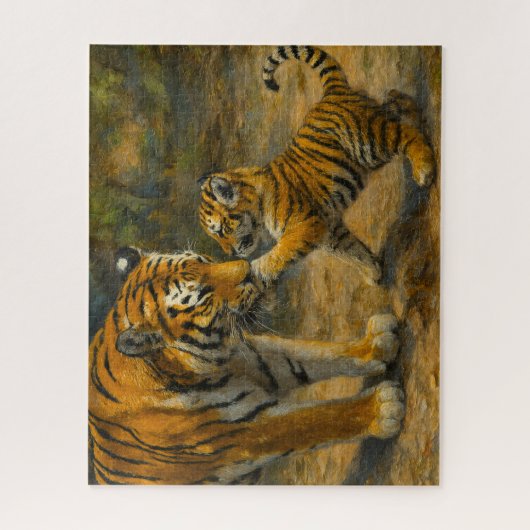 Puzzle Whispers in the Wild - Tiger and Cub in Forest (Vertical)