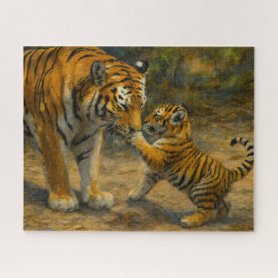 Puzzle Whispers in the Wild - Tiger and Cub in Forest