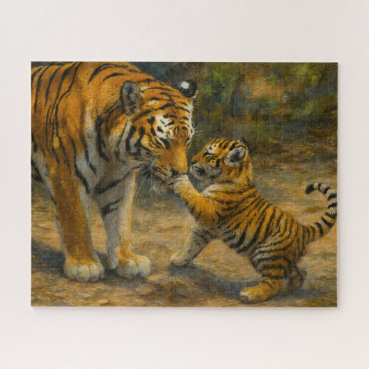 Puzzle Whispers in the Wild - Tiger and Cub in Forest (Horizontal)