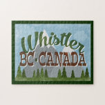 Puzzle Whistler Canada Fun Retro Snowy Mountains<br><div class="desc">Whistler Canada neo design de voyage vintage dans un style amusant de dessin animé rétro avec montagnes enneigées,  forêt et arbres en dessous,  ciel bleu et texte de script rétro cool.</div>