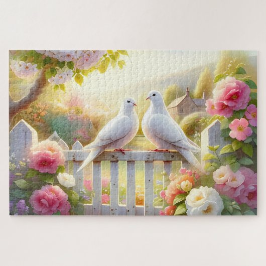 Puzzle White Doves Cottage Garden (Horizontal)