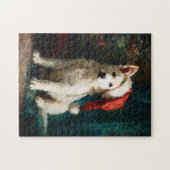Puzzle White German Shepherd Puppy Christmas Painting (Horizontal)
