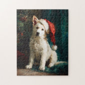 Puzzle White German Shepherd Puppy Christmas Painting (Vertical)