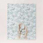 Puzzle White Ocean Seafoam Blue Shells Pearls (Vertical)