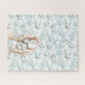 Puzzle White Ocean Seafoam Blue Shells Pearls (Horizontal)