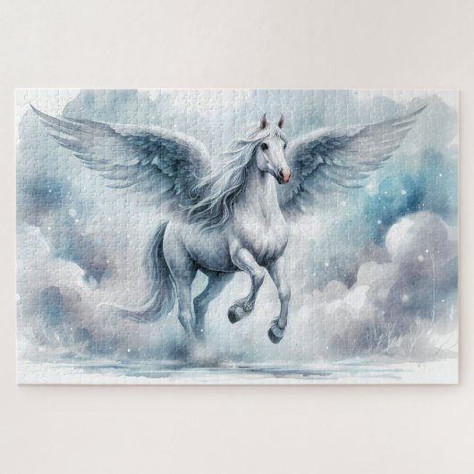 Puzzle White Pegasus Wings Soft Blue Sky Dreamscape (Horizontal)