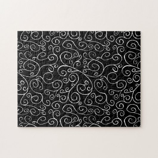 Puzzle White Scrolling Curves on Solid Black Challenging (Horizontal)