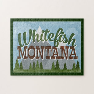 Puzzle Whitefish Montana Fun Retro Snowy Mounts