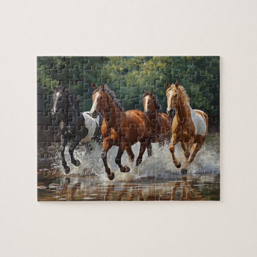 Puzzle Wild Horses Galloping Water Splash Painting (Horizontal)