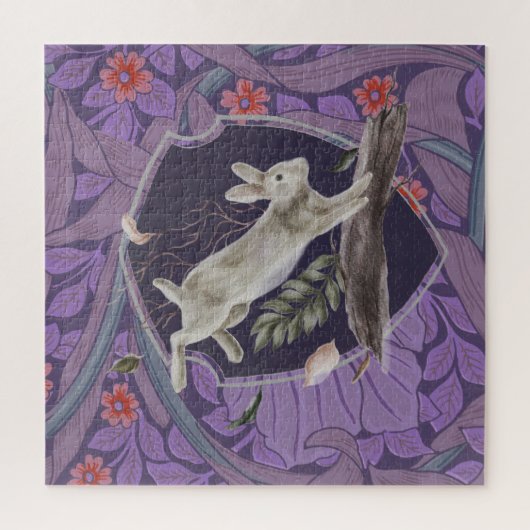 Puzzle William Morris Forest Rabbit Floral Art (Vertical)
