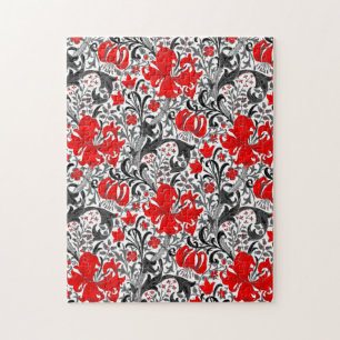 Puzzle William Morris Iris et Lily, noir, blanc et rouge