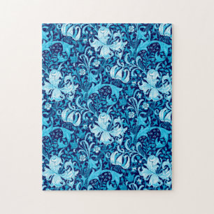 Puzzle William Morris Iris et Lys, Bleu Indigo & Blanc