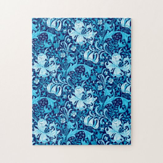 Puzzle William Morris Iris et Lys, Bleu Indigo & Blanc (Vertical)
