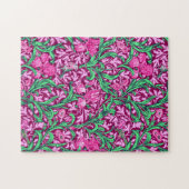 Puzzle William Morris Irises, Fuchsia Pink and Wine (Horizontal)